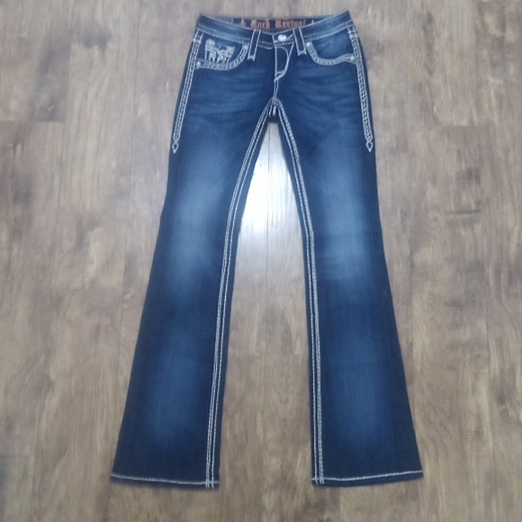 Rock Revival NWOT Women's 26 Pamela Embellished Embroidered Dark Fade Boot Cut - Picture 2 of 7